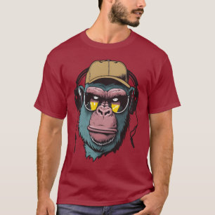 T-shirt gorille portant lunettes de soleil, écouteurs