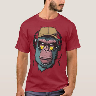T-shirt gorille portant lunettes de soleil, écouteurs