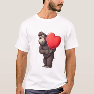 T-shirt Gorille Timide avec Ballon en Forme de Cœur