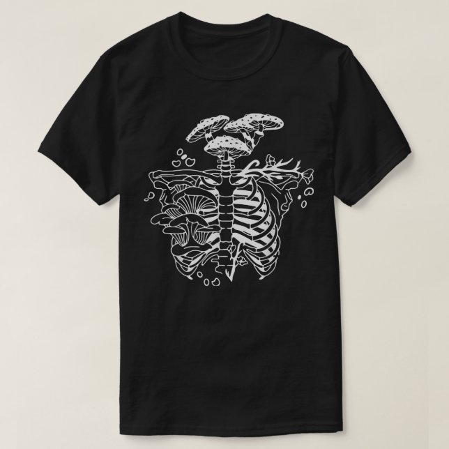 T-shirt Goth foncé Champignons Squelette, Magique Champign (Design devant)