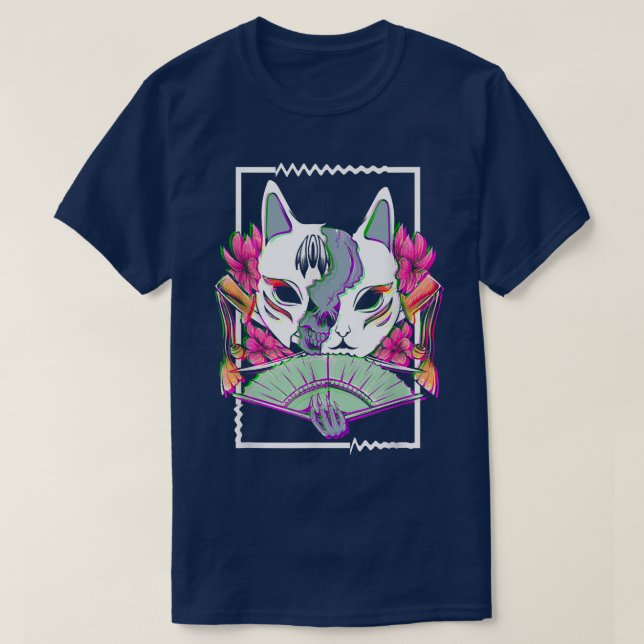 T-shirt Goth japonais Glitch Samurai Geisha Mask (2) (Design devant)