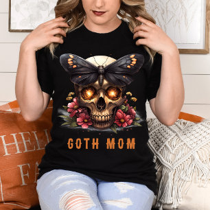 T-shirt Goth Maman Floral Crâne Moth Orange Fête des Mères