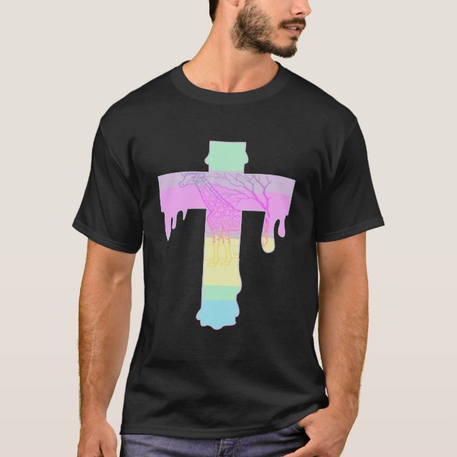 T-shirt Goth Pastel Giraffe Driving Cross (Devant)