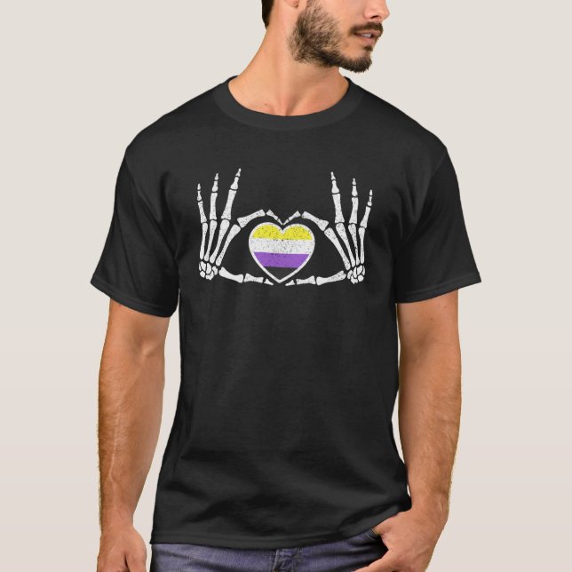 T-shirt Gothic Goth Skeleton Non Binary LGBTQ Halloween Co (Devant)