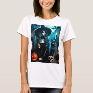 T-shirt Gothic witch black cat halloween