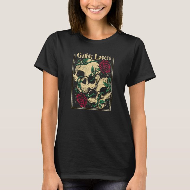 T-shirt Gothic Witch Pagan Wiccan Wicca Roses & Skulls (Devant)