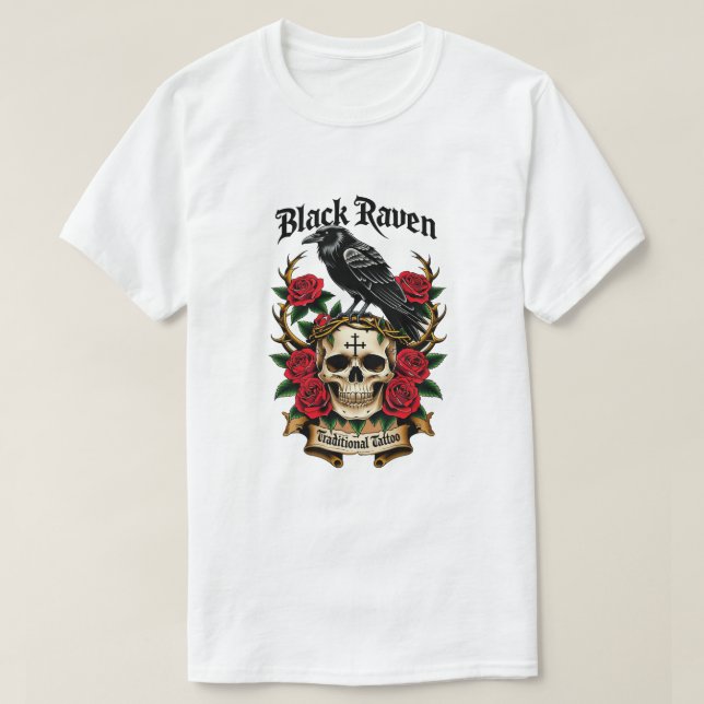 T-shirt gothique mystérieux du Corbeau noir (Design devant)