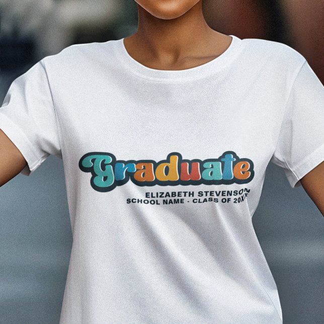 T-shirt Gradué super rétro coloré avec nom (Créateur téléchargé)