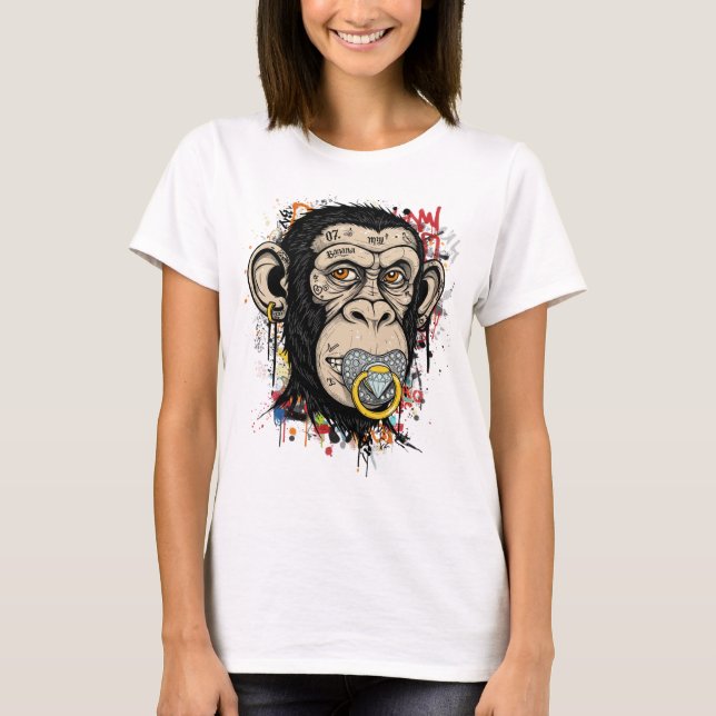 T-shirt Graffiti Monkey Visage Art - Style Rue Abstrait (Devant)
