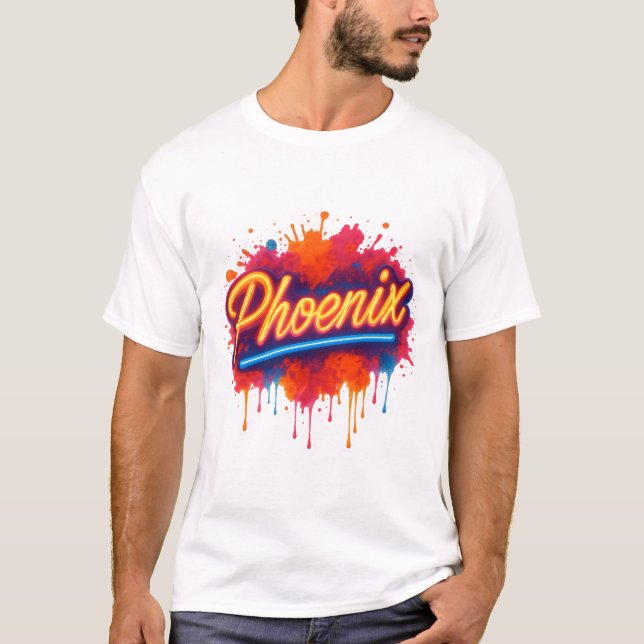 T-shirt Graffiti Phoenix Neon - Retro Street Art Glow (Devant)