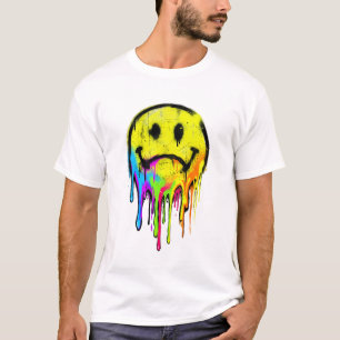 T-shirt Graffiti Smiley Arc-en-Ciel qui Dégouline
