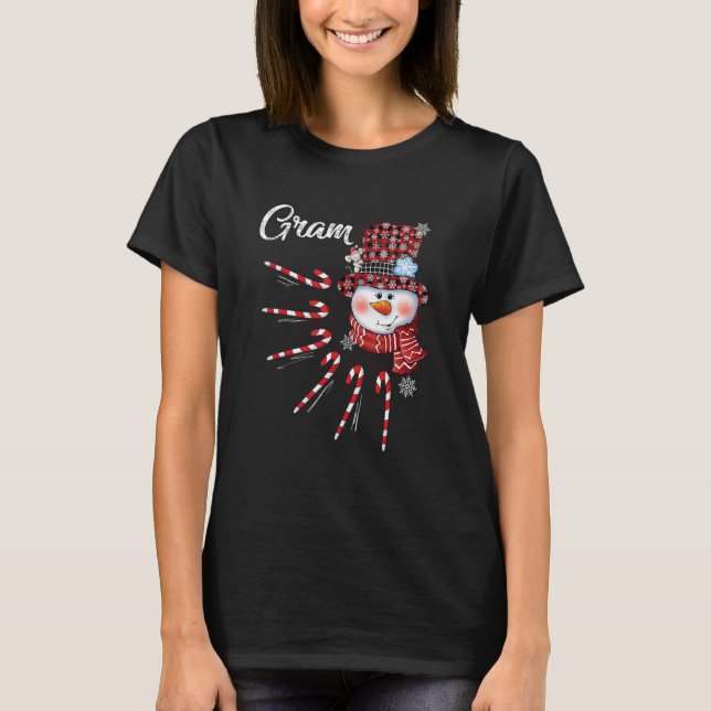 T-shirt Gram Snowman Sucre de canne Noël Red Plaid Casquet (Devant)
