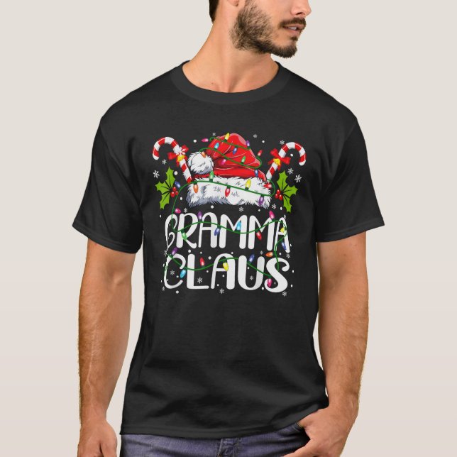 T-shirt Gramma Claus Lumières de Noël Pyjama Famille Match (Devant)