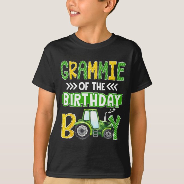 T-shirt Grammie Of The Birthday Boy Tractors Farm Trucks F (Devant)