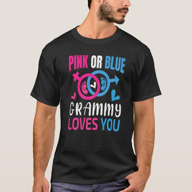 T-shirt Grammy Rose Ou Bleu Vous Aime Bébé Genre Révéler P (Devant)