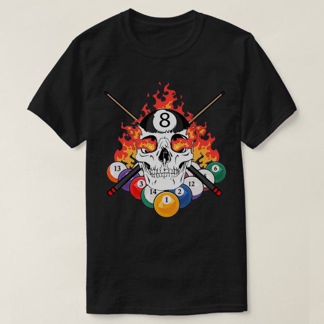 T-shirt Grand Billard Joueur Crâne Billard Cue Bal (Design devant)