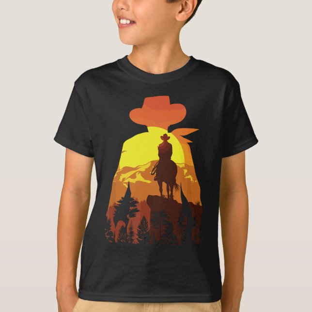 T-shirt Grand Cheval équitation Cowboy Pays de l'Ouest (Devant)