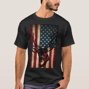 T-shirt Grand Drapeau Américain Patriotique Deer Chasse Ca