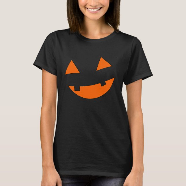 T-shirt Grand Effrayant Orange Sourire Citrouille Face Hal (Devant)