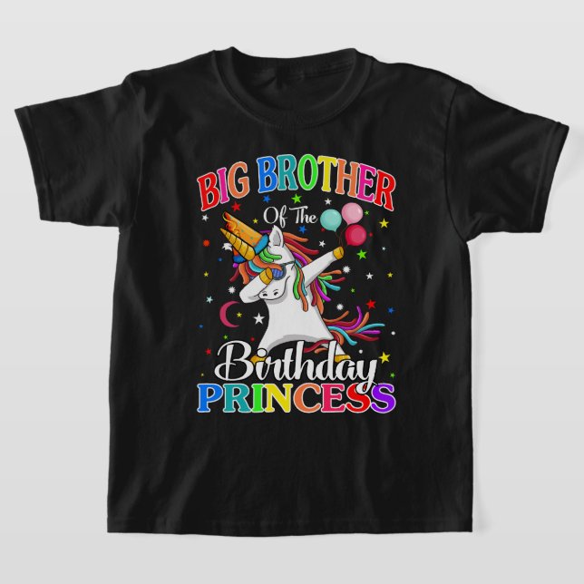 T-shirt Grand Frère De La Princesse D'Anniversaire Unicorn (Poser)