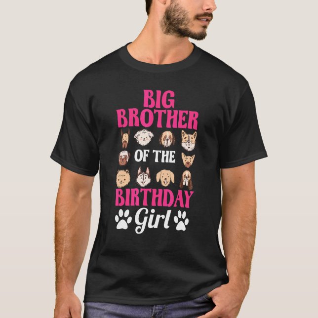 T-shirt Grand Frère De L'Anniversaire Fille Chien Paw Anni (Devant)