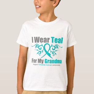 T-shirt Grand-maman tribale turquoise de ruban de Cancer