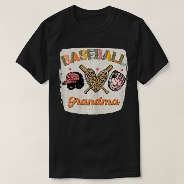 T-shirt Grand-mère de baseball Leopard Love Grand-mère Mot (Design devant)