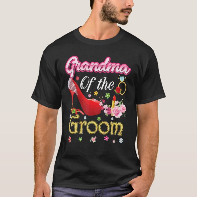 T-shirt Grand-Mère De La Pièce Joyeuse Mariage Fleur Rose  (Devant)