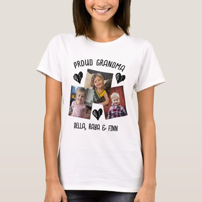 T-shirt Grand-mère fière | Photos et noms personnalisés (Devant)