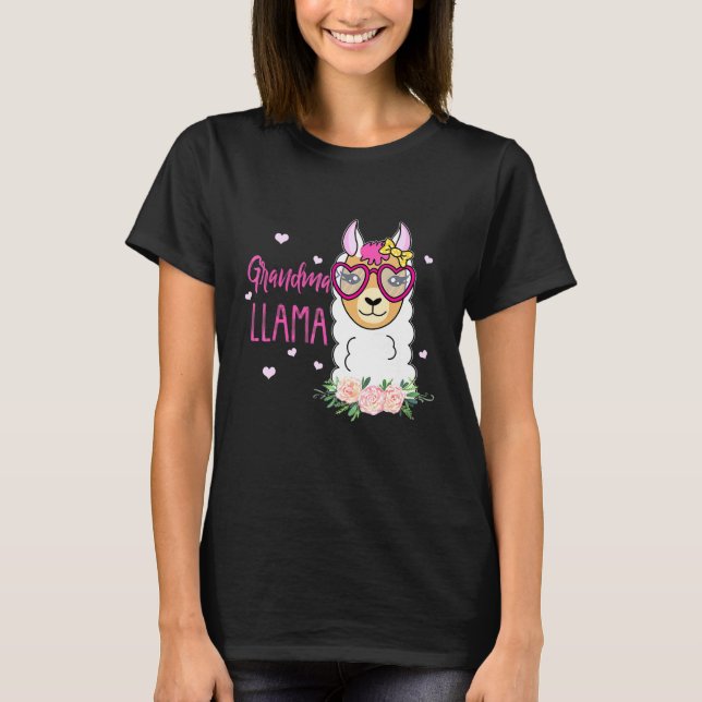 T-shirt Grand-mère Lama Boho Fleurs Coeur rose (Devant)