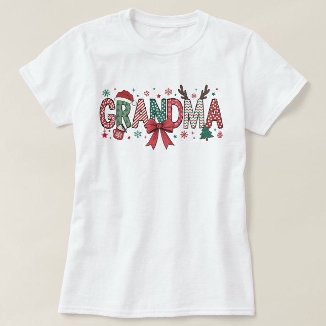T-shirt Grand-mère Noël Coquette Bow Chemise de Noël (Design devant)
