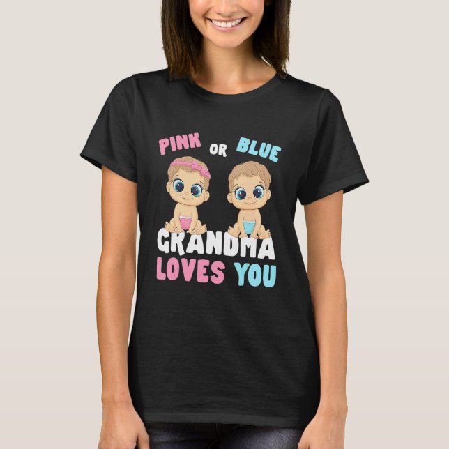 T-shirt Grand-Mère Rose Ou Bleu Vous Aime Genre Bébé Révél (Devant)
