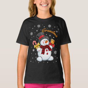 T-shirt Grand-mère Snowman Sucre de canne Noël Rouge Plaid