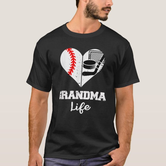 T-shirt Grand-mère Vie Coeur drôle Baseball Hockey Grand-m (Devant)