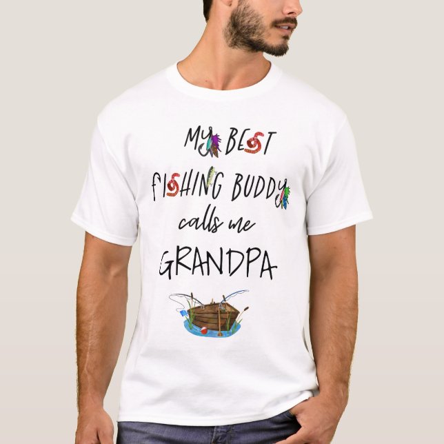 T-shirt Grand-père Best Fishing Buddy w Bateau Fishing Rod (Devant)
