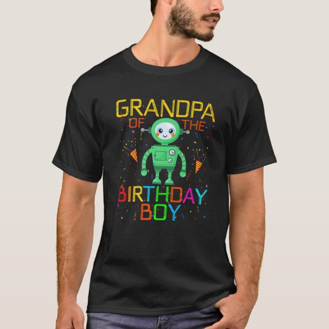 T-shirt Grand-Père De L'Anniversaire Garçon Robotique Thèm (Devant)