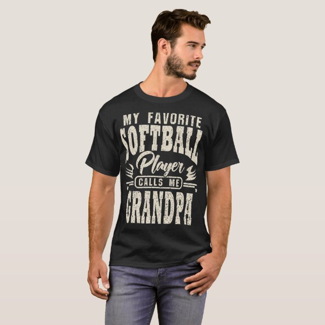 T-shirt Grand-Père Mon Joueur De Softball Favori M'Appelle (Devant entier)