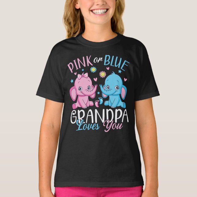 T-shirt Grand-Père Rose Ou Bleu Vous Aime Eléphant Bébé Fi (Devant)