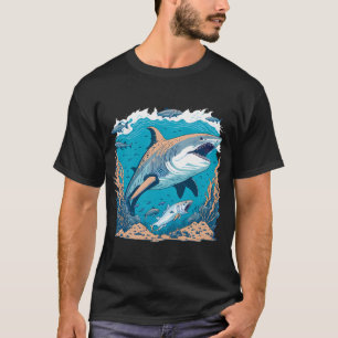 T-shirt Grand requin blanc nageant avec de petits poissons