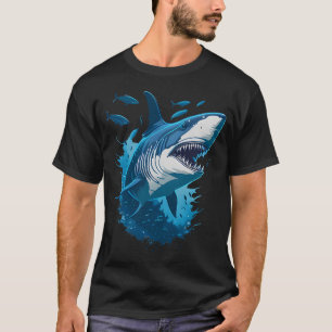 T-shirt Grand requin blanc nageant avec des petits poisson