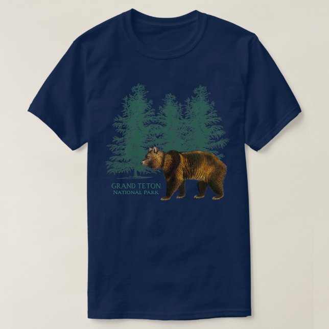 T-shirt Grand Teton National Park Wyoming Bear Trees Retro (Design devant)