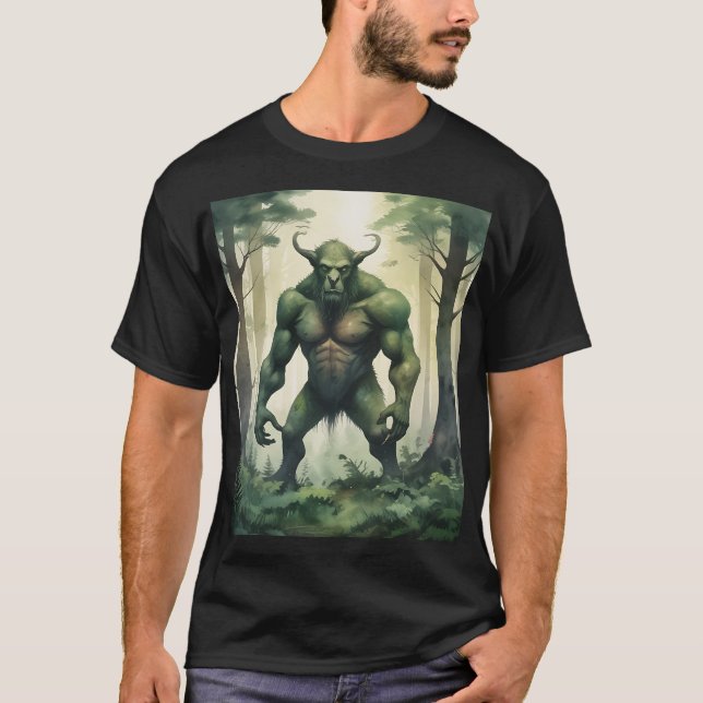 T-shirt grand vert ogre en forêt, caractère monstre (Devant)