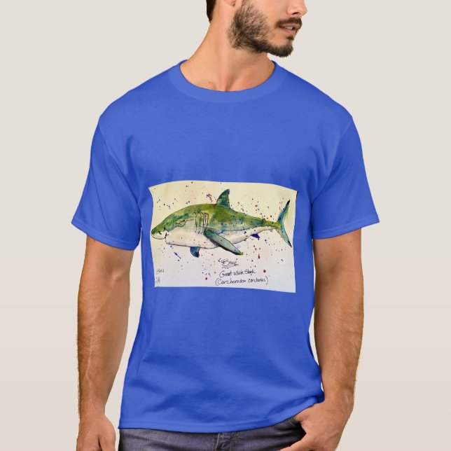 T-shirt Grande aquarelle de requin blanc par Breekha (Devant)