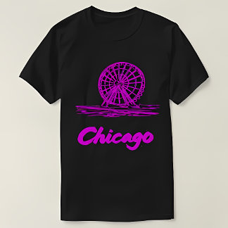 T-shirt Grande Roue Navy Pier Chicago Néon Rose