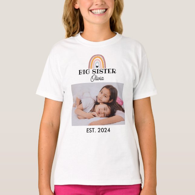 T-shirt Grande soeur arc-en-ciel personnalisée avec photo (Devant)