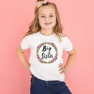T-shirt Grande Sœur Couronne de Fleurs Violettes Filles