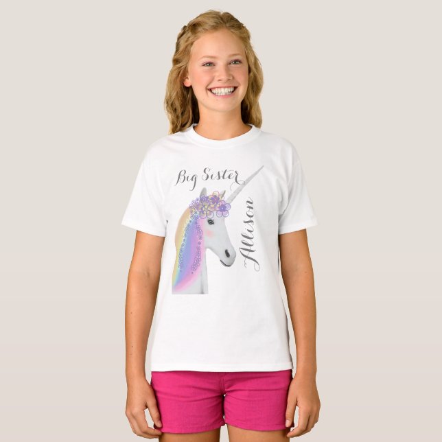 T-shirt Grande soeur Unicorn personnalisée (Devant entier)
