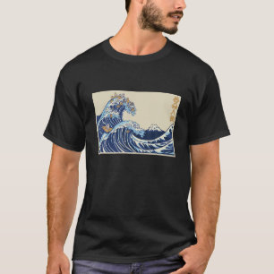 T-shirt Grande vague de Kanagawa avec chats Kanji esthétiq