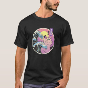 T-shirt Grande vague rétro japonais Vaporwave Cat 90's