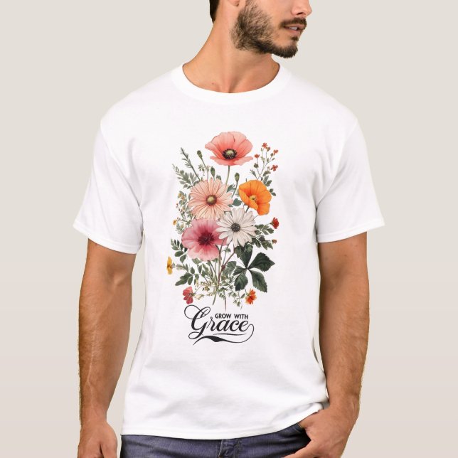 T-shirt Grandir avec grâce, Vintage floraison botanique (Devant)